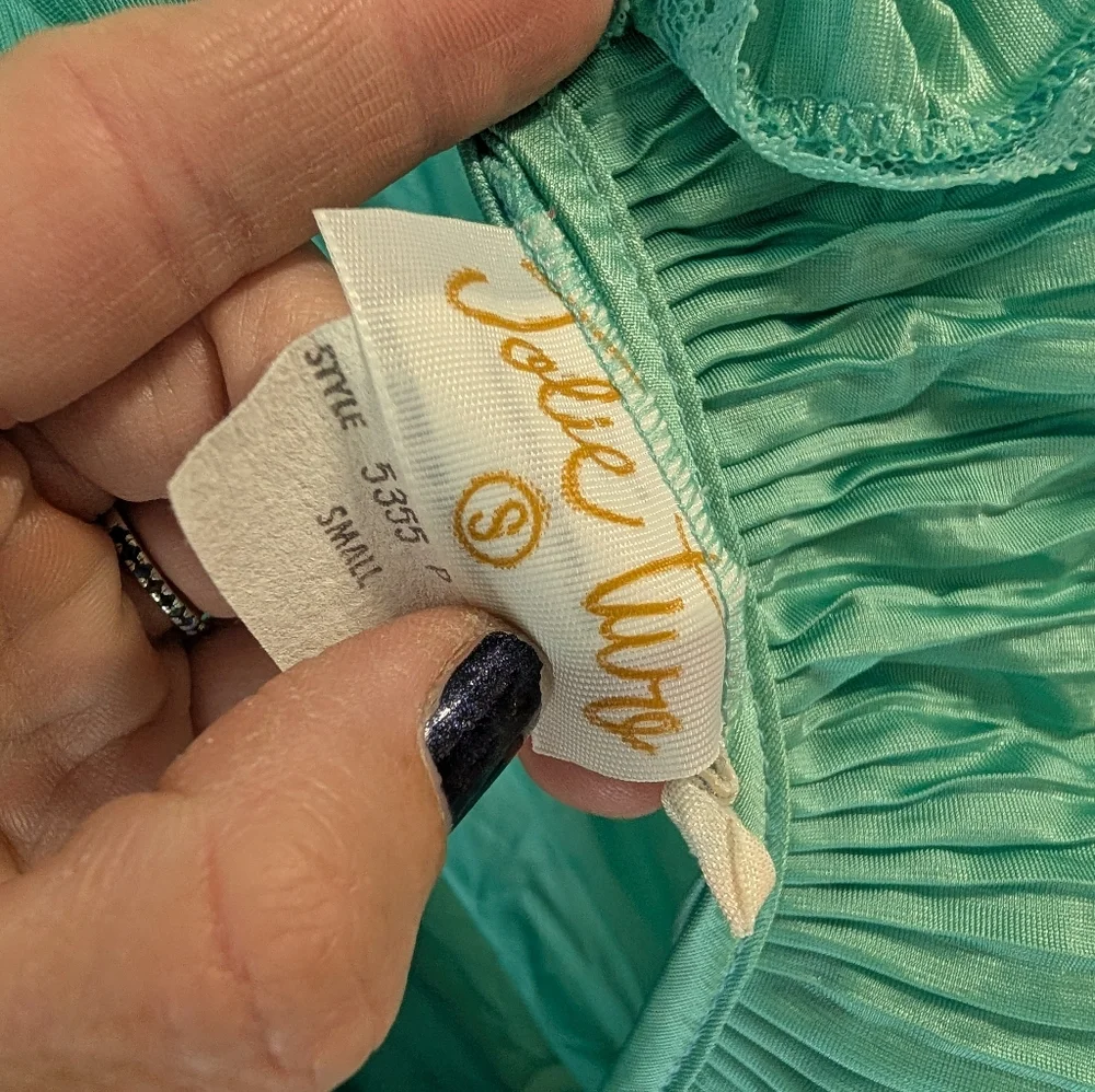 Julie Two Vtg Teal Aqua Ruffled Housecoat Robe S Pockets Lace 80s 90s Coquette